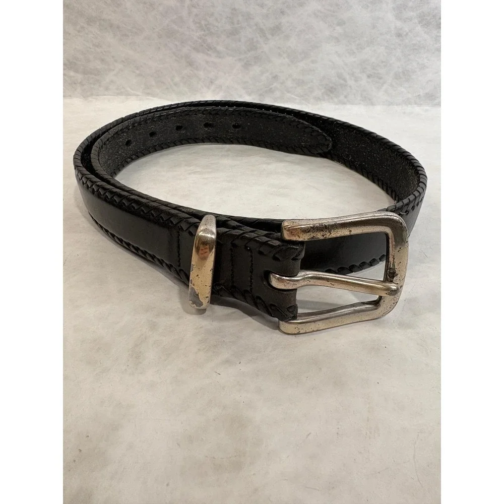 Billy Belts Vintage Mens 36 Black Full‎ Grain Leather Whipstitch Belt 1203 B
